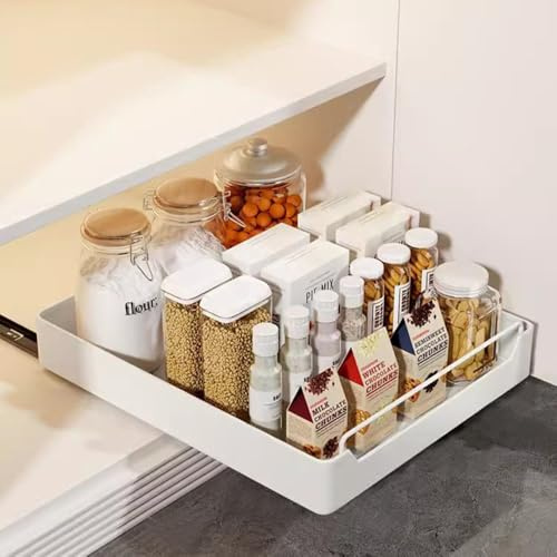 Cachpib Teleskopschublade, Ausziehbare Schublade Küche, küchenschrank Organizer Ausziehbar mit Griff, Ausziehbarer Schrank Organizer für Speisekammer und Badezimmer Waschtisch - Weiß 35CM