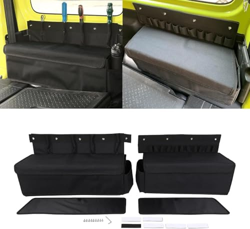 GQDGCU Auto Seiten Kofferraum-Organizer mit Anti-Rutsch-Klett und Schrauben für Jimny 2019-2024, PVC und Oxford-Stoff Kofferraumtaschen 2pcs, Klappbare Heckklappen-Organisator