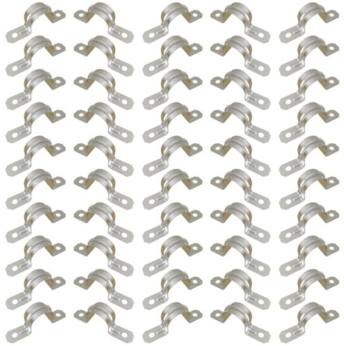 HXH 50PCS 3/4 Inch Zinc-Plated Steel Double Hole Straps, High-Strength U Bracket Rigid Pipe Straps for EMT Applications