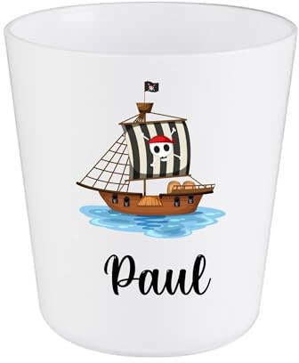 Gobelet Enfant Personnalisé Bateau Pirate – Gobelet Incassable 230ml Sans BPA – Tasse Prénom Crèche ou École – Cadeau Rentrée Scolaire Garçon