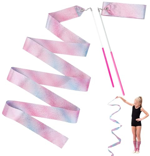 Bremorou 2 Pcs Gymnastics Ribbon For Kids Flashing Dance Ribbons 78 Inch Sparkling Dance Ribbon Streamer With Wand Twirling Dancing Ribbons Rhythmic Long Ribbon Streamers For Girls Adults