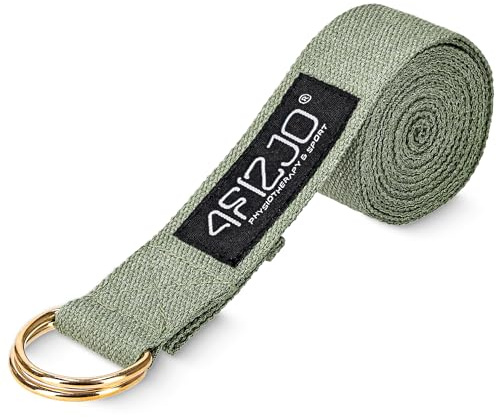 4FIZJO Material Yogagurt, Stoffband für bessere Dehnung, Anfänger und Fortgeschrittene - Yoga Gurt mit Verschluss aus Metall, 3m, Olive