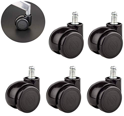 MCUVreo 2 50mm Bürostuhl-Lenkrollen,Ersatz-Computerstuhl-Lenkrollen,Schwerlast-Möbel-Lenkrollen,al Doppelrolle,Tragfähigkeit 150Kg,5er-Set,Schwarz