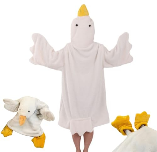YeGang Big White Goose Wearable Blanket - Couples Hoodie Onesie Thick Coral Fleece Giant Sleeping Bag Cosplay Costume Cozy Sleep Dress Winter Warm Pajamas Sleepwear (White,X-Large)