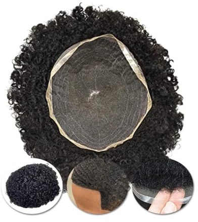 Tupé para hombre Pelucas de cabello humano rizado Afro for hombres, peluquín, pelucas completas de encaje, prótesis capilar transpirable for hombre, pelucas masculinas, línea del cabello Pelucas(Water