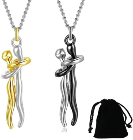 BIVBWQU 2 Pièces Collier de Câlin de Couple Collier Personnalisé avec Pendentif Câlin Collier de Câlin Affectueux Saint Valentin Couple Câlin Amour Pendentif Câlin Câlin-A