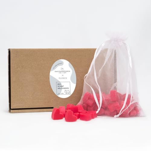 Florex Sapone al latte di pecora in forma di cuore – 50 pezzi Mini sapone per ospiti – Sapone naturale fatto a mano – Battesimo, Comunione, Confermazione, regalo per gli ospiti – In scatola regalo