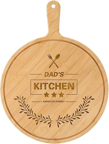 Planche à pizza ronde personnalisée avec poignée, motif cuisine de papa, planche à découper en bois de 22,9 cm, plateau de service gravé
