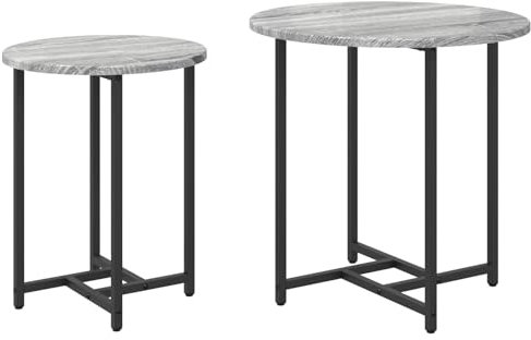 vidaXL Juego de 2 Mesas Laterales, Madera Sonoma Gris y Metal, Mesitas Redondas para la Sala, el Dormitorio, Muebles Modernos y Resistentes, Acabado Elegante, Toque Contemporáneo, Compactas