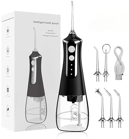 Irrigador dental eléctrico, limpiador bucal de pulsos de agua para la limpieza de dientes y cavidad bucal, herramienta portátil de higiene dental (L10 negro)