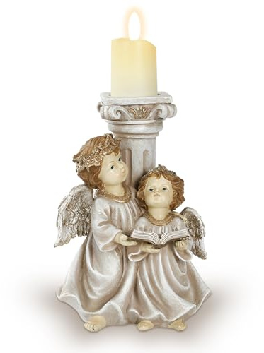 Tuzsocr Betende Engelsfigur,Engel Figuren LED-Licht, Harz Beleuchteter Engelsstatue,Weihnachtsengel Kerzenständer mit Flügel,Deko für Außen und Innen,Zuhause,Hochzeit,Weihnachten,Grabschmuck (Stil 1)