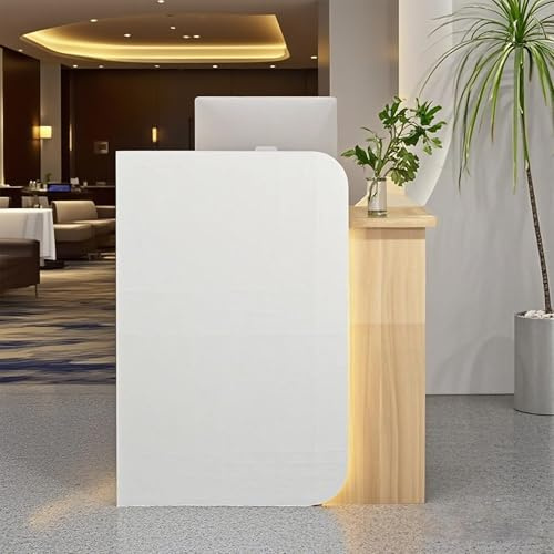 eryssgbf Bancone Reception Semplice e Moderno - funzionale banco cassa, arredo ufficio professionale per Supermercati, Minimarket e Uffici (Bianco + tinta legno)