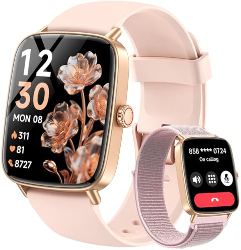 Gydom Smartwatch Damen mit Telefonfunktion 1.85 2 Armbänder Fitnessuhr Fitness Tracker Herzfrequenz/SpO2/Schlaf/IP68 Wasserdicht Sportuhr Schrittzähler Uhr für Samsung iPhone Android