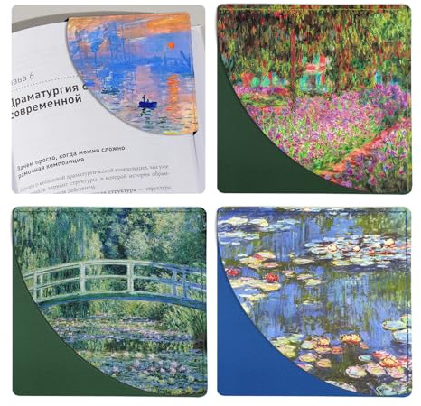 bolimoss Monet Eck-Lesezeichen für Ölgemälde, niedliches Leder-Buchzubehör für Buchliebhaber, Lesebuch-Seitenmarkierungen für Frauen, Geschenke (Seerosen, Schwertlilien, japanische Brücke, Eindruck