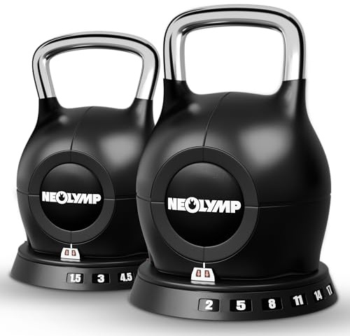 NEOLYMP Kettlebell Set 2-20 kg - 7-in-1 Kettlebell verstellbar für Ganzkörper-Workout Zuhause - Kugelhantel mit robustem Edelstahl-Handgriff für perfektes Schwungerlebnis