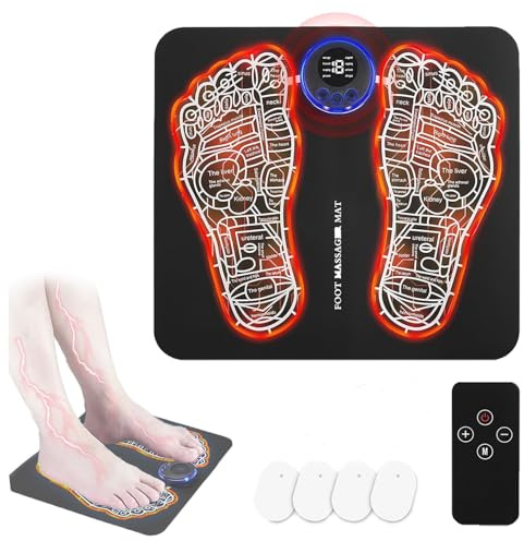 Massaggiatore Plantare Elettrico Piedi EMS,4 Elettrodi EMS mini Massaggiatore,Massaggiatore Piedi USB con 8 Modalità e 19 Intensità,per la Circolazione Sanguigna e il Sollievo dal Dolore Muscolare