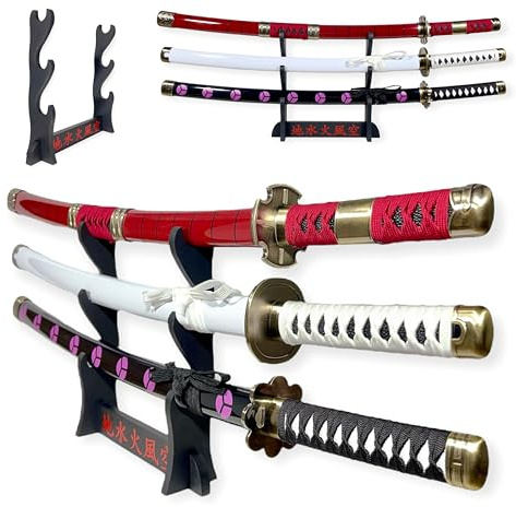 Katane Decorative Giapponesi - Confezione da 3 Spade di Zoro (Shusui, Wado Ichimonji, Sandai Kitetsu) - Supporto Premium Incluso