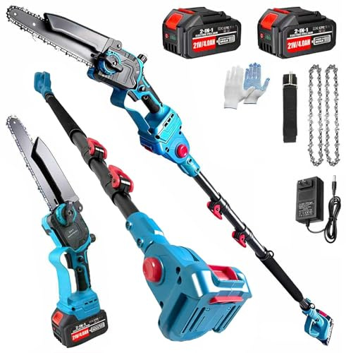 2-in-1 Electric Pole Saw & 8 Inch Cordless Mini Chainsaw for Tree Trimming, Brushless Motor with 16FT Extension Pole & 2×4.0Ah Batteries, Tree Trimmer Limb Branch Cutter Pruner