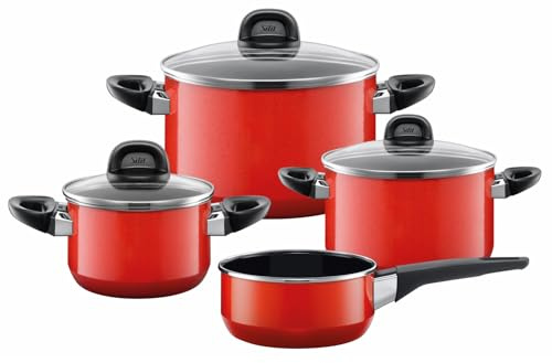 Silit Modesto Topfset Induktion 4-teilig, Kochtopf Set mit Glasdeckel, Silargan Funktionskeramik, Induktions Töpfe Set nickelfrei, für alle Herdarten geeignet, Made in Germany, rot