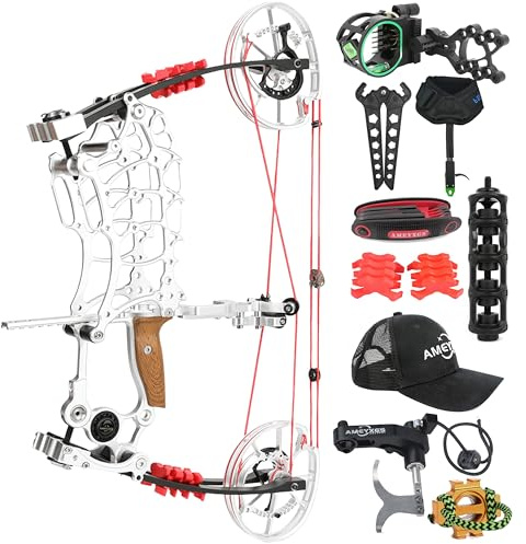 PYMUST Bogenschießen Dual-Zweck-Compoundbogen 30-70 lbs Einstellbarer Let-Off 80% 7075 Luftfahrt-Aluminium Rechtshänder Jagd Schießen Kugel