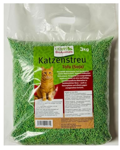 Denny BioAnimals® Tofu (Soja) Katzenstreu 3 kg/8L – Schnell klumpend & staubfrei – 100% pflanzlich, biologisch abbaubar – Leichtes Klumpstreu mit Geruchskontrolle, im WC entsorgbar. (3 kg)