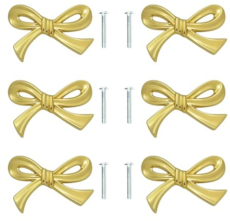Zscendence Lot de 6 boutons de meuble en métal doré avec vis - Poignées d'armoire vintage pour armoires, commodes, penderies, portes, meubles