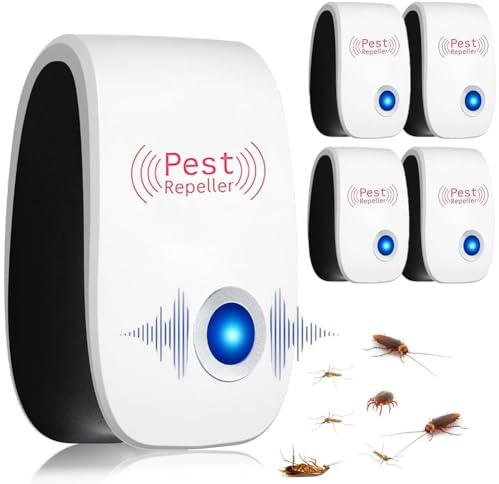 HATFRYF 4 PCS Ultrasonic Pest Repeller, Electronic Mouse Repellent Plug-in Insect Repeller, Plug in Electronic Pest Repeller, Indoor Pest Control for Mouse, Spider, Cockroach & Fly, for UK Homes