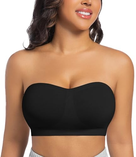 ONEW Soutien-Gorge Bandeau Femme Anti-Dérapant Soutien-Gorge sans Bretelles Épaules Nues Push Up Brassière Tube avec Bretelles Amovibles