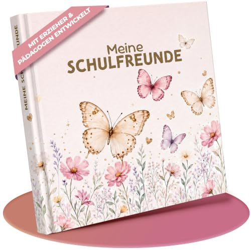 Freundebuch Schule Mädchen Schmetterling | für 30 Kinder & 6 Lehrer