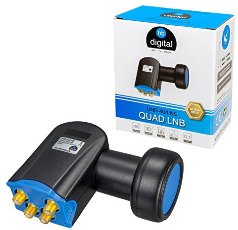 HB-DIGITAL Ultra HD Quad LNB Noir - UHD 4K Full HD DVB-S/S2 - Facteur de bruit de 0,1 dB - pour quatre récepteurs satellite (connexion directe) - Contacts dorés - Protection contre les intempéries