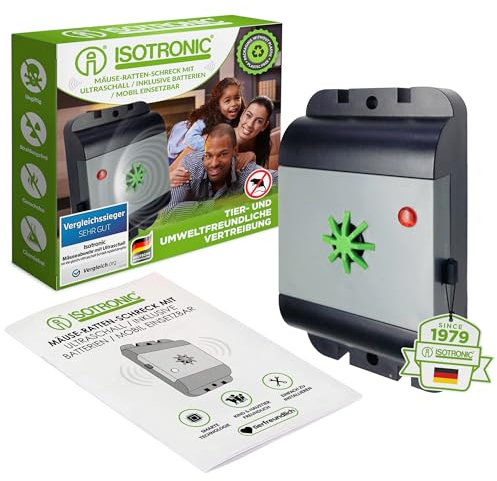 ISOTRONIC Mäuseabwehr/Rattenabwehr mit Ultraschall, Schädlingsvertreiber elektronisch für Haus, Keller, Garten, Mäuse und Ratten vertreiben ohne Chemie und Mäusefalle (1)