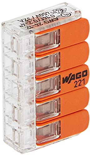 Kopp 33346428 Wago Steckklemme 5-fach mit Hebel für Flexible Drähte Wiederöffenbar 1, 5-2, 5 mm² Inhalt 25 Stück, Transparent/Orange