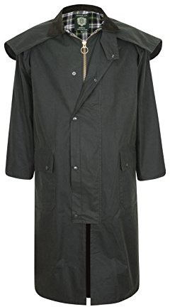 Portmann Stockman Unisex fodrad cape av högsta kvalitet lång regnrock handgjord i Storbritannien, Olivgrön, S