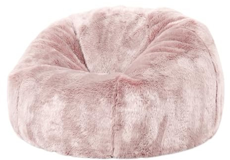 Icon Kingston Pouf Enfant, Fausse Fourrure, Pouf Poire avec Remplissage, Chaise Enfant, Fauteuil Chambre, Meuble Chambre, Meuble Salon, Rose