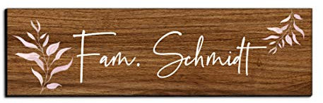 Holz Türschild mit Namen für die Haustür | Namensschild Briefkasten-Schild selbstklebend oder mit Bohrlöcher Klingelschild mit kratzfestem UV Druck | Größe 7x2 cm bunte Türschilder