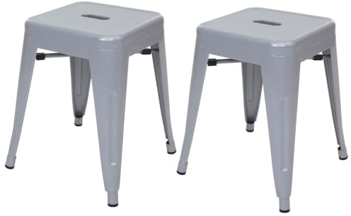 Mendler 2er-Set Hocker HWC-A73 Metall Industriedesign stapelbar - grau | Metallhocker, Sitzhocker