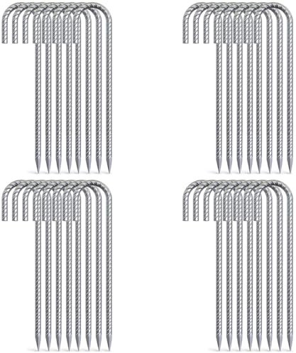 AAGUT Rebar Stakes 12 Inch J Hook Heavy Duty 32 Pack, 3/8 Inch Galvanized Metal Steel Ground Anchors Chain Link Fence Stakes for Camping Tent, Inflatables, Yard Decorations, Canopies & Swing Sets