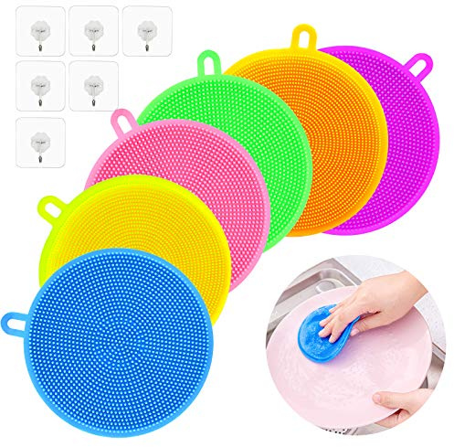 PATAZOK 12tlg Silikon Schwamm Set Küche Sponge Spülschwamm Silikonschwamm Mehrzweck Reinigungsschwamm Lebensmittelqualität Waschen Scrubber für Pan Pot Gemüse Früchte Hitzebeständige Pads