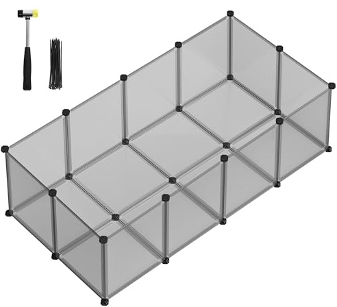 SONGMICS Parc Enclos, Cage, Clôture, avec Plancher, Intérieur, Modulable, en Plastique, pour Cochon d’Inde, Lapin, Hérisson, Petits Animaux, 140 x 70 x 45 cm, Gris LPC002G01