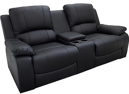 invicta INTERIOR Exklusiver 2er Kino Sessel Hollywood 190cm schwarz Fernsehsessel mit Getränkehalter Zweisitzer Fernsehsessel mit Liegefunktion