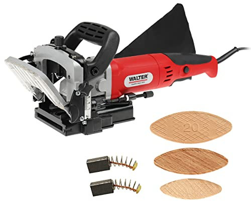 WALTER Flachdübelfräse 900 W, Nutfräse, Fräsmaschine Holz, mit 60 Flachdübel, Holzverbindungsfräse, winkel- und höhenverstellbar, für ein präzises Erstellen von Holzverbindungen