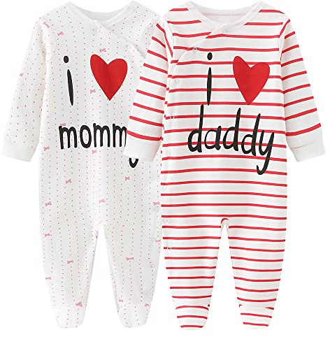 Chamie Baby-Strampler Schlafanzüge Rompers Langarm Jungen Mädchen Baumwolle 0-3m/3-6m/6-9m/9-12m, 0-3 Months