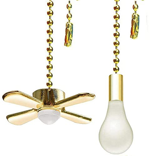 Akahttbn Ceiling Fan Pull Chain Ornaments Extension Chains with Decorative Light Bulb and Cord 13.6 Inches Fan Pull Chain Set For Ceiling Light Lamp Chain (Gold)