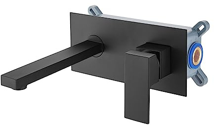 Cinwiny Wall Mount Bathroom Sink Faucet Single Handle Lavatory Vanity Basin Mixer Tap Bathtub Faucets Rough-in Valve Included, Matte Black