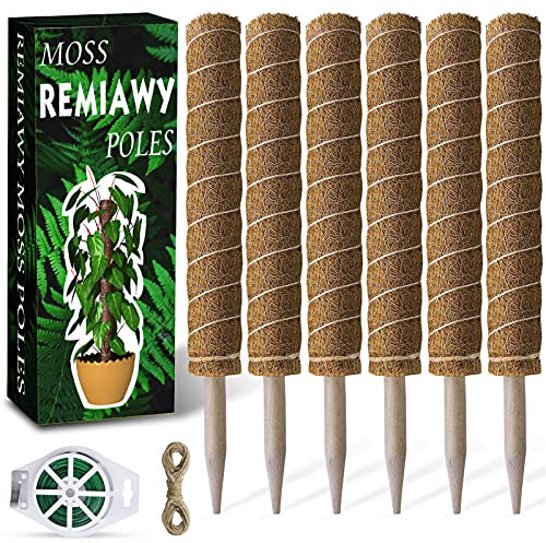 Moss Pole 173 cm 68 Inch, 6 Pack Plant Moss Pole for Plants Monstera, 40cm Coir Totem Sticks for Climbing Support Extension Indoor Sticks with 65 Feet Garden Twist Tie