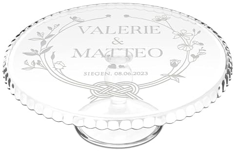 Maverton Kuchenplatte mit Gravur - personalisiert - Tortenständer mit Fuß - Geschenkidee für Hobbybäckerin & Naschkatze - Geburtstagsgeschenk für Paare - Knoten