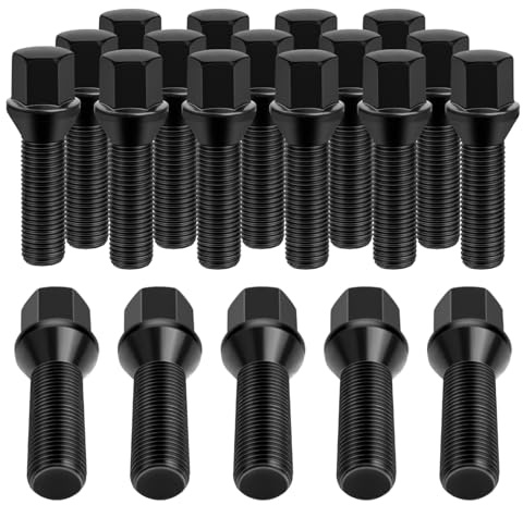 14x1.5 Lug Bolts, 20 Pcs Black Wheel Bolts 27mm Shank 17mm Hex 52mm Length Conical Seat for Audi A1 A2 A3 A4 A5 A6 A7 A8 S4 S5 S6 S7 S8 TT, for Volkswagen VW Beetle CC Golf Jetta Eos Corrado Passat