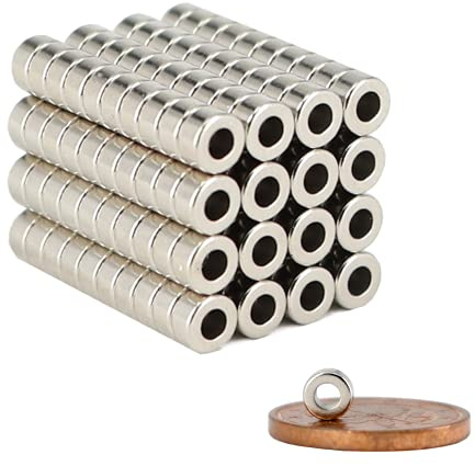 Neodym Magnet Ringmagnete - Magnet Mit Loch Bohrung 2mm - Runder Ring Magnet 4mm x 2mm Scheiben Magnete Stark - Flach Rund - Magnetring Stark [100 Stück]