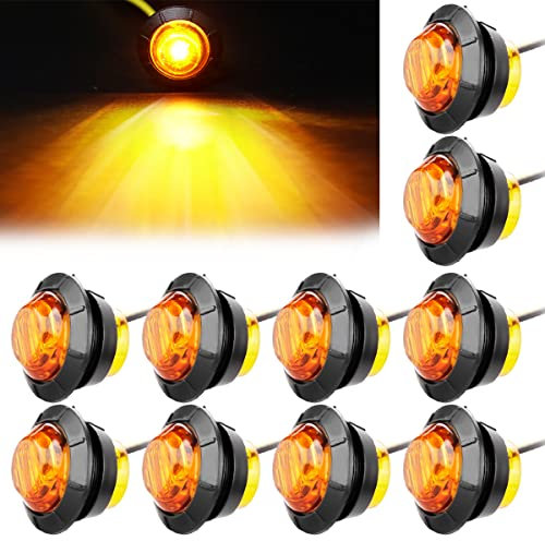 LeKaufen 10 Stück 3/4 Auto Runde LED Seitenleuchten 1,9cm Seitenmarkierungsleuchten 12V 24V Kontrollleuchte Begrenzungsleuchten Positionsleuchten für Lastwagen Anhänger Wohnmobile Wohnwagen (gelb)