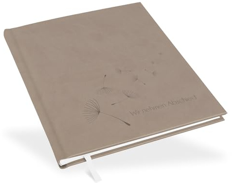 Marthiesens® Kondolenzbuch in taupe | Blindprägung Wir nehmen Abschied mit Pusteblumen | wattiertes Hardcover | Format 21 x 25 cm | 100 Seiten (50 Blatt) hochwertiges Papier